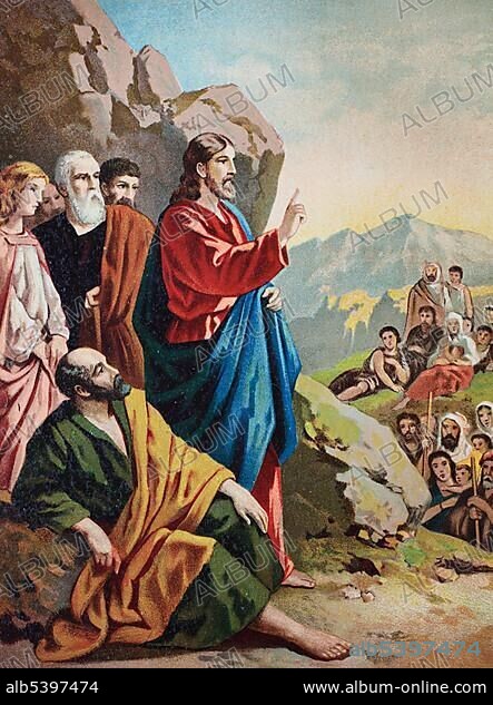 The Sermon on the Mount, speech of Jesus of Nazareth in Matthew's Gospel, chromolithograph from a home bible, 1870.
