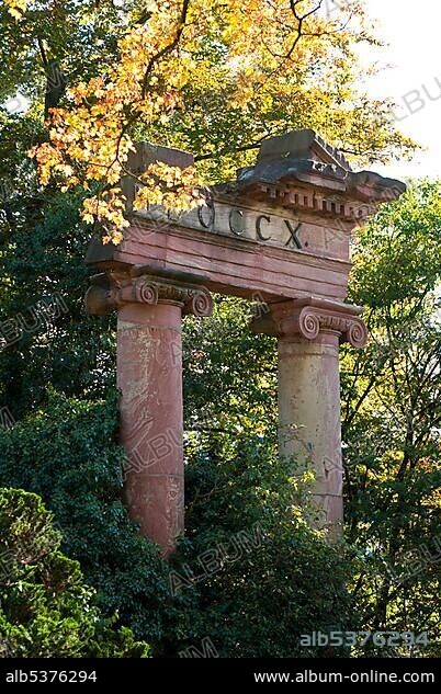 Ancient columns of the old spa hotel, spa gardens, Wiesbaden, Hesse, Germany, Europe.