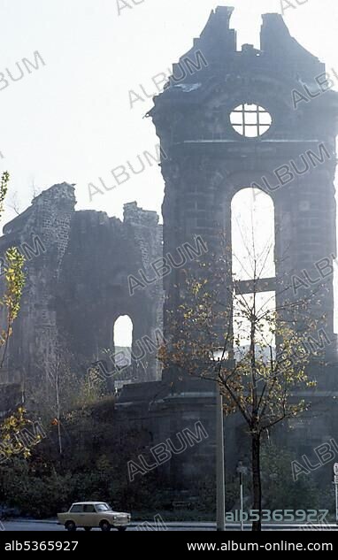 Ruins of the Frauenkirche, Church of Our Lady, historic image scanned from slide, Dresden, Saxony, DDR, East Germany, Germany, Europe.