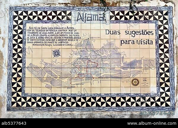 Historic map of Alfama from 1980, Rotary Club of Lisbon, Lisboa, Portugal, Europe.