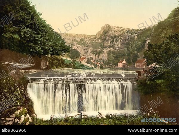Cliffs Hotel in Cheddar, small town in the English county of Somerset, England, Great Britain, 1896, Historic, digitally restored reproduction of a 19th century photochrome print.