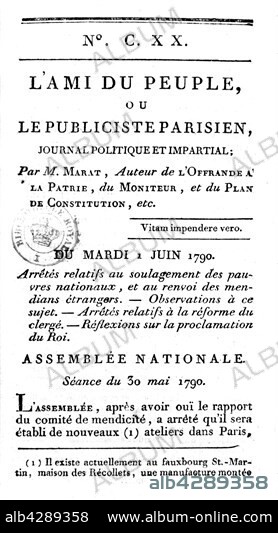"Friend of the people", the Marat newspaper. 1790. France - Revolution of 1789. Paris. National Library.