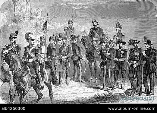 Crimean War 1853-1856, soldiers from Sardinia, Italy with the new uniforms, woodcut, Italy, Europe.