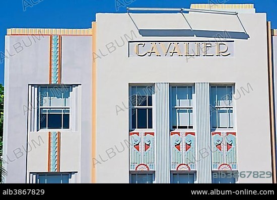 Facade, Hotel on Ocean Drive, Art Deco District, Miami, South Beach, Miami, Florida, USA, North America.