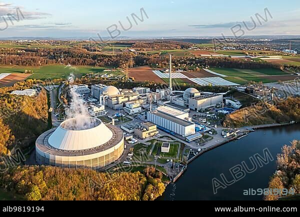 Neckarwestheim nuclear power plant goes offline; reactor GKN 2 is one of the last three to be shut down on 15 April 2023. A historic day in Germany. Nuclear power is history; the nuclear phase-out completed; Neckarwestheim; Baden-Württemberg; Germany; Europe.