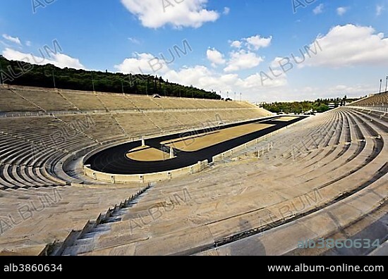 Panathinaikos stadium of the first modern Olympic Games in 1896, Athens, Greece, Europe.