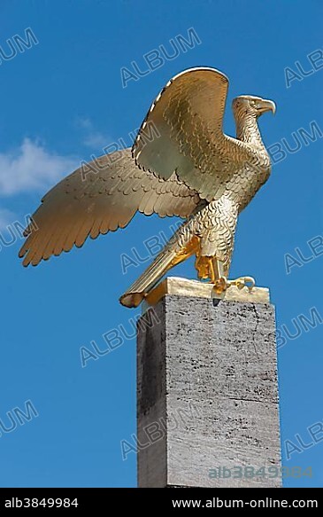 Eagle stele, 1936, by Waldemar Raemisch, in front of the Haus des Deutschen Sports, Reichssportfeld, now Olympic Park, Olympiastadion, Berlin, Germany, Europe.