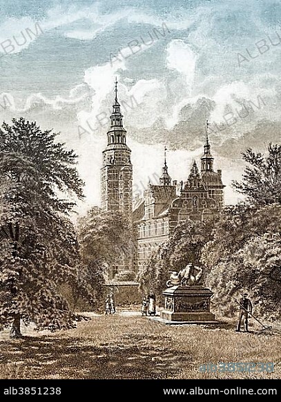 Historic drawing, Rosenborg Castle or Rosenborg Slot in Copenhagen, 19th Century, Copenhagen, Capital Region of Denmark, Denmark, Europe.