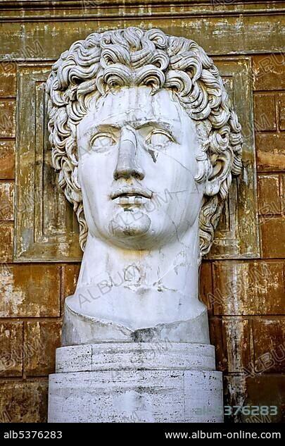 Giant bust of Emperor Augustus, Cortile della Pigna museum, Vatican museums, Vatican City, Rome, Latium, Italy, Europe.