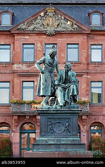 Brothers, Grimm National Monument in front of New Town Hall, Hanau, Hesse, Germany, Europe.