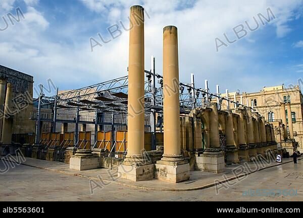 Ruin of former opera house destroyed in World War II Royal Opera House of Valletta, today open-air stage integrated in ruin, Valletta, Malta, Europe.