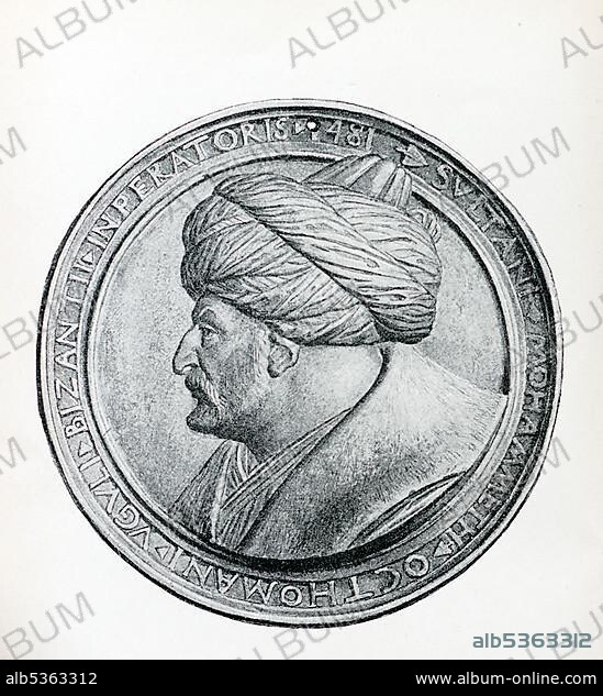 Front page with the portrait of Mohammed II, the Conqueror of Constantiopel, World History by Oskar Jäger, Sixth Edition, published by Belhagen und Klasing, 1903.