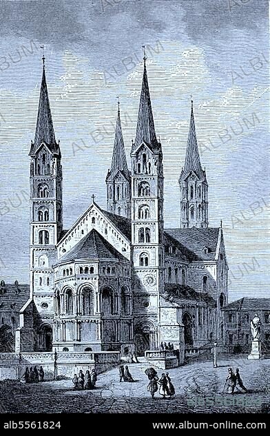 Der Bamberger Dom und das Grabmal Heinrichs II. Bambergm Bayern, Deutschland, digitale verbesserte Reproduktion eines Originals aus dem Jahr 1880.