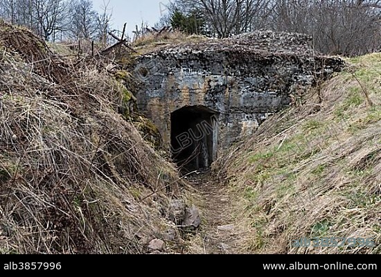 Trenches and bunker, Hartmannswillerkopf, national monument of World War I, Wattwiller, Vosges, Alsace, France, Europe.
