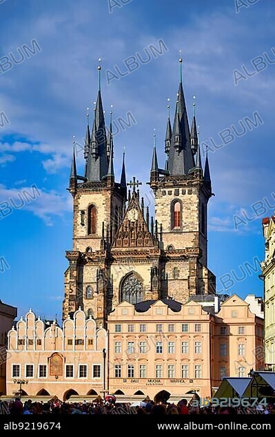 Prague Czech Republic. The Gothic Church of Our Lady before Tyn in Old Town Square.