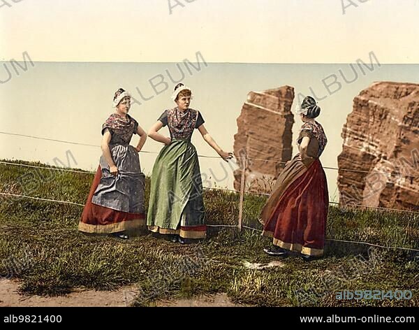 National traditional costume on Helgoland; Schleswig-Holstein; Germany; Historical; photochrome print from the 1890s; Europe.