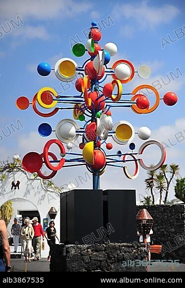 CÉSAR MANRIQUE. Wind chime outside the entrance, Fundación César Manrique, Tahiche, Lanzarote, Canary Islands, Spain, Europe.