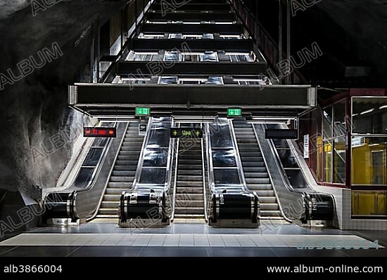 Subway, Fridhemsplan station, escalator, Tunnelbana, Stockholm, Sweden, Europe.