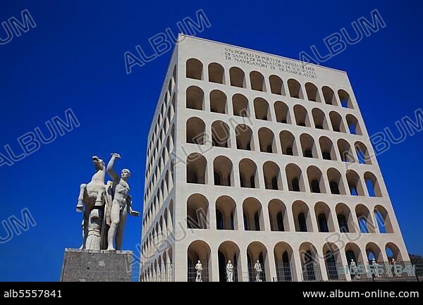 Palazzo della Civilta Italiana, Palast der italienischen Zivilisation, auch Palazzo della Civilta del Lavoro, Colosseo quadrato, Esposizione Universale di Roma, Weltausstellung Rom, EUR, Italien.