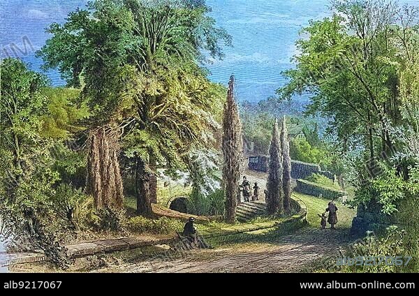 The Werther Fountain near Wetzlar c. 1885, Germany, Historical, digitally restored reproduction of a 19th century original, Europe.