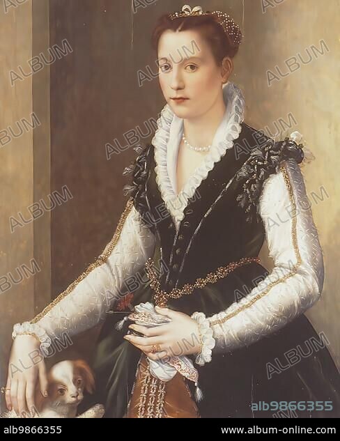 Isabella Romola de Medici (31 August 1542 to 16 July 1576) was the third of eleven children and the second eldest daughter of Cosimo I de Medici, the first Grand Duke of Tuscany, and his first wife Eleonora Alvarez de Toledo y Osorio, painting by Alessandro Allori, digitally restored reproduction from an original of the time.