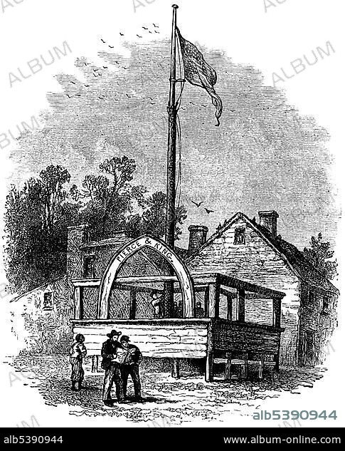 Historical scene, US-American history, 19th century, a platform with an American flag, United States of America, around 1860.