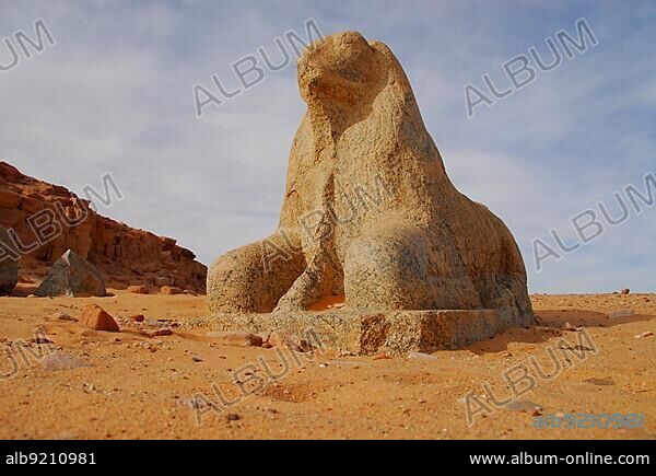 Sphinx in front of Amun Temple at Djebel Barkal, near Karima, Sudan, Africa.