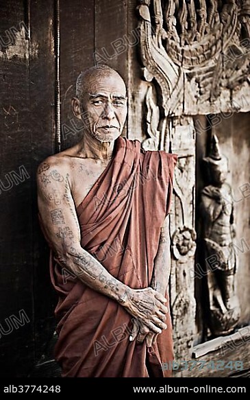 Buddhist monk at a monastery in Burma, Myanmar, Southeast Asia, Asia.