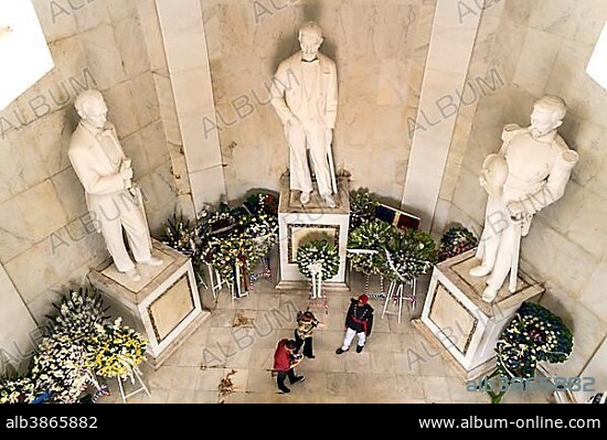 Statues of the founding fathers of the Dominican Republic, interior room of the mausoleum, Altar de la Patria in Parque Independencia, Santo Domingo, Dominican Republic, Central America.