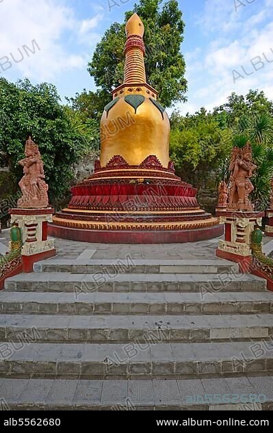 Golden Pagoda, exterior of the Brahma Vihara Buddhist Monastery, Banjar, North Bali, Bali, Indonesia, Asia.