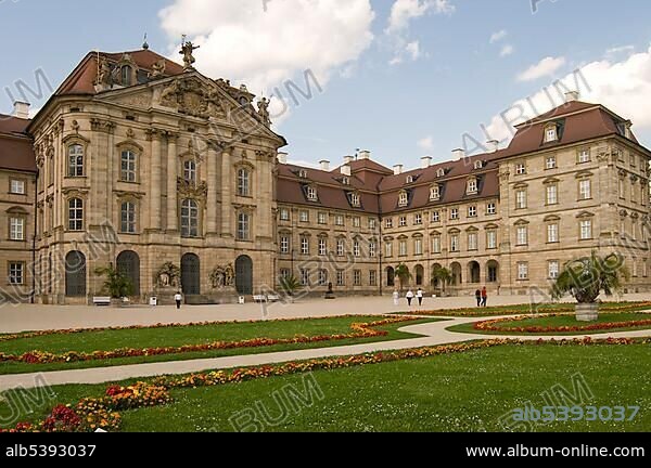Schloss Weissenstein castle, built in 1711-1718 by Johann Dientzenhofer for the prince-bishop of Schoenborn, Pommersfelden, Upper Franconia, Bavaria, Germany, Europe.