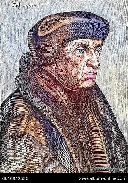 Desiderius Erasmus of Rotterdam or simply Erasmus (born 28 October 1466/1467/1469 in Rotterdam, died 11/12 July 1536 in Basel) was a Dutch polymath: theologian, philosopher, philologist, priest, author and editor of 444 books and writings, Historical, digitally restored reproduction from a 19th century original, Record date not stated.