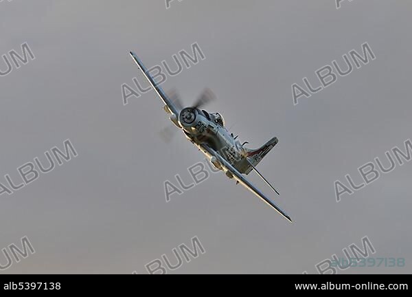 American Douglas A-1 Skyraider fighter-bomber during a demonstration flight, Europe's largest meeting of vintage planes at Hahnweide, Kirchheim-Teck, Baden-Wuerttemberg, Germany, Europe.