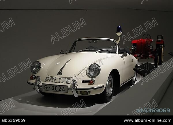 Police Porsche 356 C 1600 SC Cabriolet, New Porsche Museum, Stuttgart, Baden-Wuerttemberg, Germany, Europe.