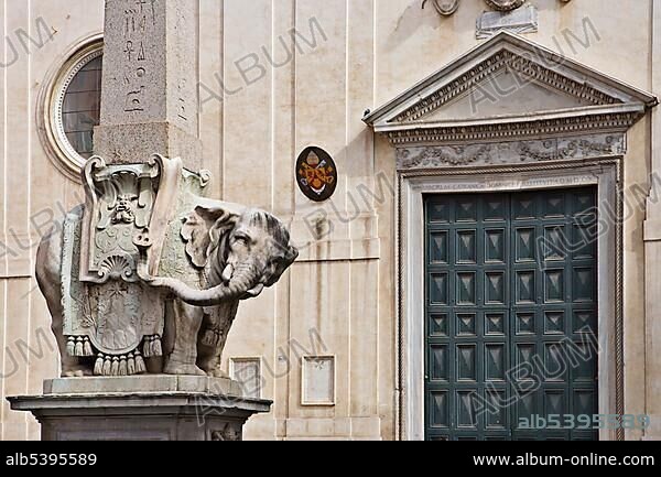 Elephant sculpture by Bernini in front of Santa Maria sopra Minerva Church, Rome, Italy, Europe.