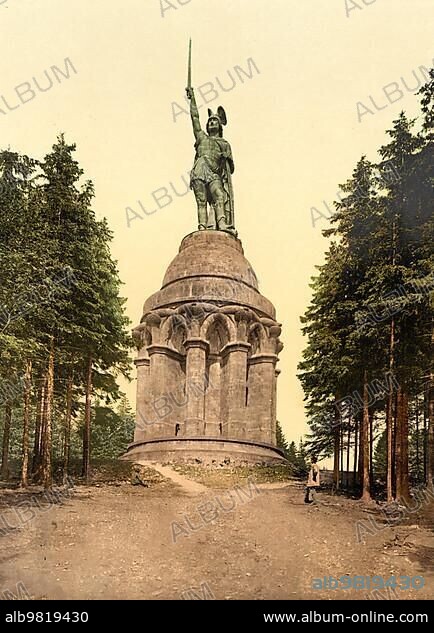 The Hermann Monument near Detmold; Teuteburg Forest; North Rhine-Westphalia; Germany; Historical; Photochrome print from the 1890s; Europe.