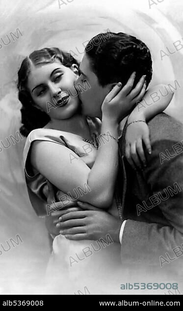 Couple, Lovers, man kissing woman on cheek, around 1920, Germany, Europe.