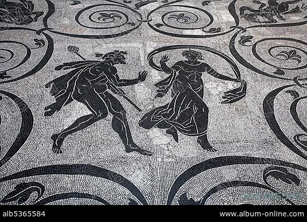 Floor mosaic in the Vatican Museums, Rome, Vatican City, Europe.