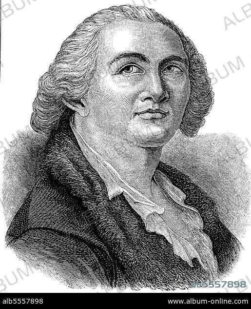 Alessandro Graf von Cagliostro, Pseudonym für Giuseppe Balsamo, 8. Juni 1743, 26. August 1795, war ein italienischer Okkultist, Alchemist und Abenteurer, Hochstapler, Quacksalber und Scharlatan, Historisch, digital restaurierte Reproduktion einer Originalvorlage aus dem 19. Jahrhundert.