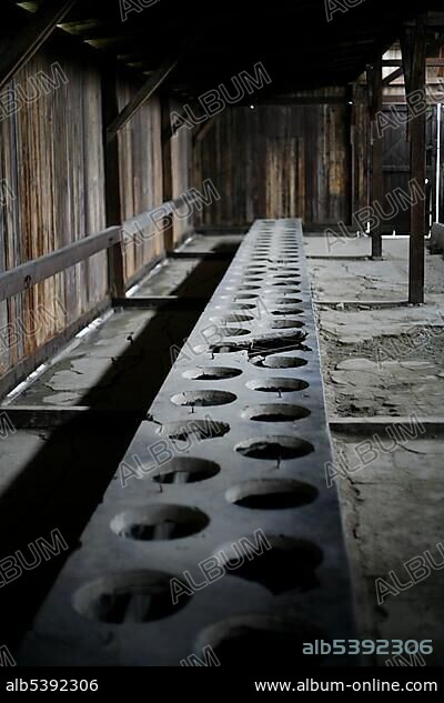 Toilet room in the concentration camp, Auschwitz-Birkenau, Poland, Europe.
