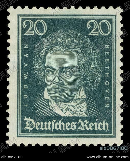 Historic stamp, German Reich, definitive stamp at 20 Pfennig with Ludwig van Beethoven portrait, 1926, Germany, historic, digitally prepared reproduction of an original from the period, Europe.