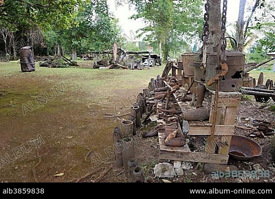 Weapons and ammunition from World War II, Pacific War, with relics from the region, Battle of Biak, Pacific War Museum near Kota Biak on Biak Island in Irian Jaya, West Papua, Indonesia, Southeast Asia, Asia.