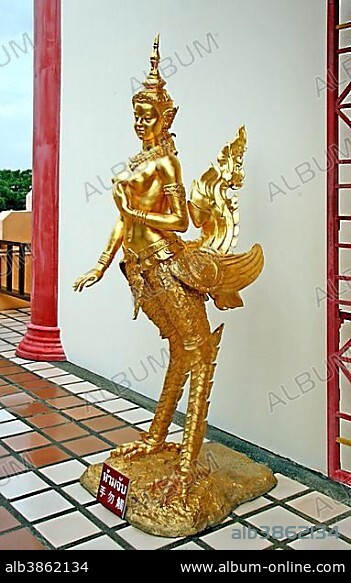 Kinnara, a mythological being, half-human and half-bird, Chinese palace temple, Viharnra Sien, Anek Kusala Sala, museum with cultural artifacts and works of art, built in 1993, Silverlake, Chonburi Province, Thailand, Asia.