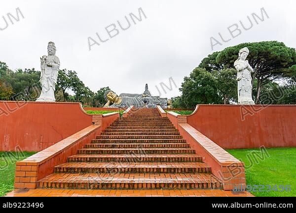 Carvalhal Bombarral, Portugal - 13 December 2020: buddha statues in the famous Bacalhoa Buddha Eden Garden in central Portugal.