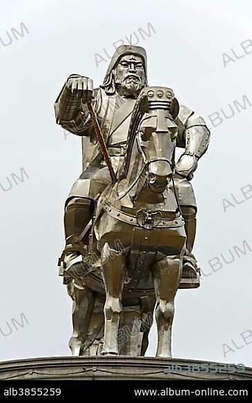 Genghis Khan equestrian statue, Genghis Khan theme park, Chinggis Khaan statue complex, Tsonjin Boldog, Mongolia, Asia.