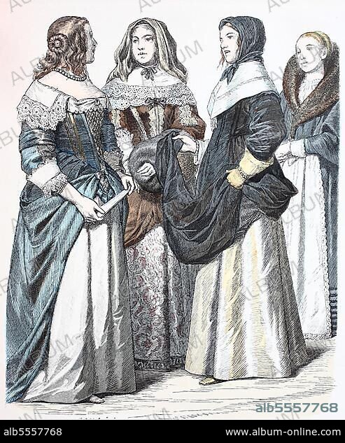 Folk traditional costume, clothing, history of costumes, clothing from Poland, 1590-1660, digitally restored reproduction of a 19th century original, exact date unknown.