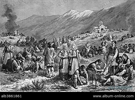 Festival at the end of the fasting period in Thebes, Egypt, historical engraving of 1883, Africa.