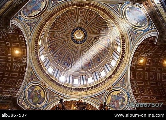 The dome interior of St Peter's by Michelangelo, The Vatican, Rome, Lazio, Italy, Europe.