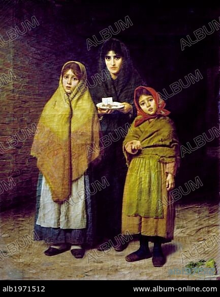 Begging for Mass, by Luigi Mion (1843-ca 1878).