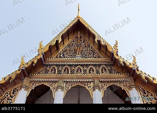 Gable Hor Phra Monthien Dharma, Manuscripts Library, Wat Phra Kaeo, Ko Ratanakosin, Bangkok, Thailand, Asia.